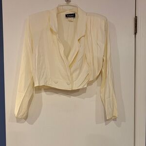 Cream Draped Cropped Blazer - Women's Top